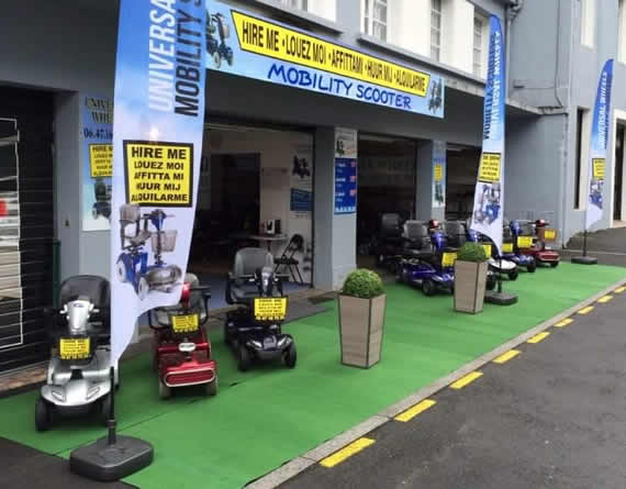 Outside view of Mobility Scooter rental shop in Lourdes